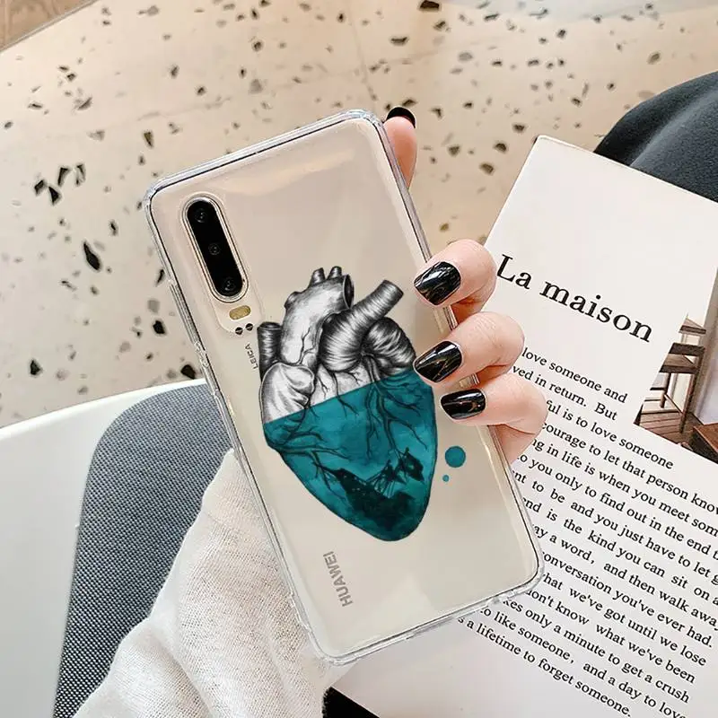 

Creative human heart Phone Case Transparent for Huawei P20 P30 P40 lite pro P smart 2019 honor 8x 10i