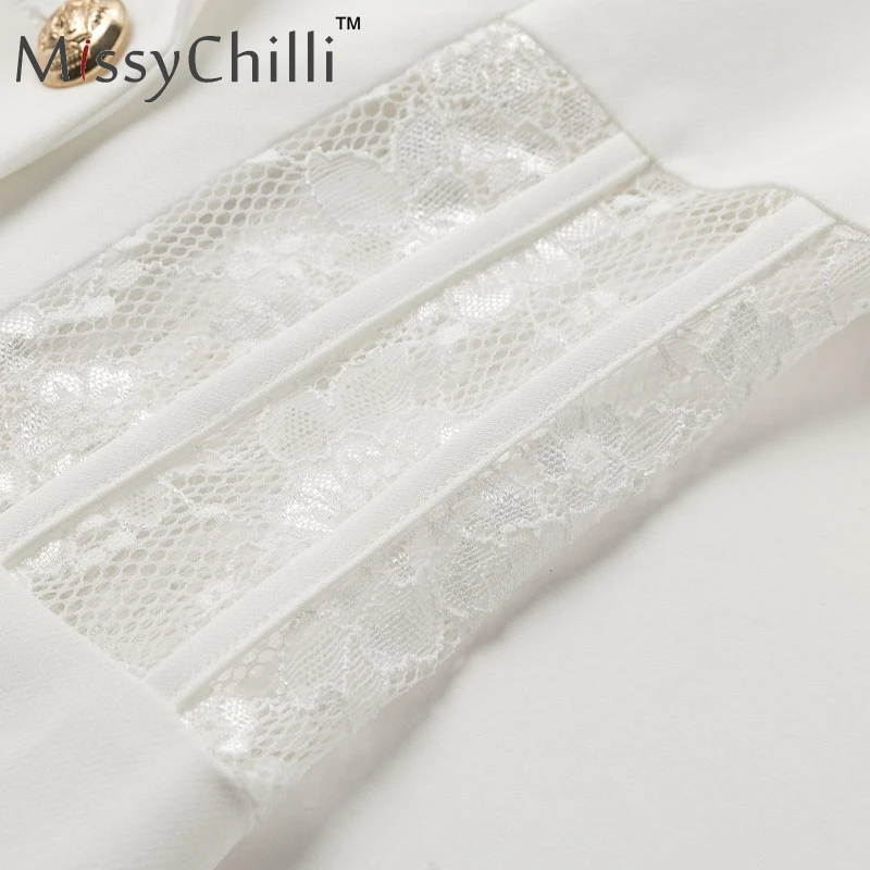 MissyChilli кружевное открытое лоскутное платье-блейзер женское белое двубортное