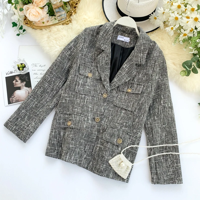 Куртка женская 2019 Новая Осенняя винтажная Женская Ретро костюм Дамский твидовый