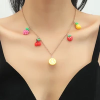 new fashion acrylic red strawberry cherry grape fruit pendant necklace for women summer beach jewelry birthday gifts to friends