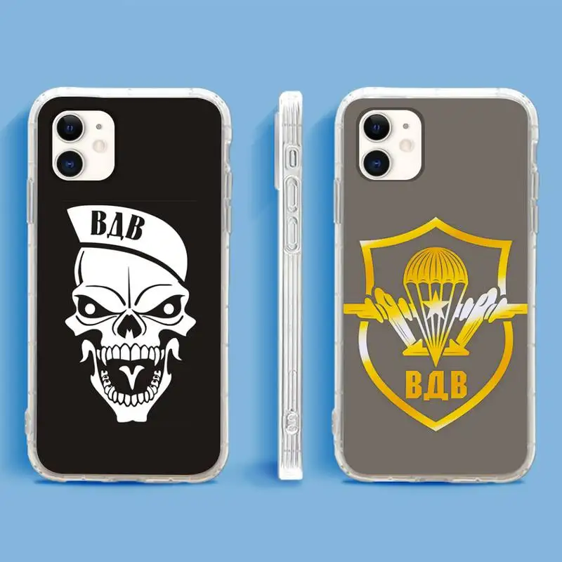 

Russia Airborne Phone Case For iPhone 13 12 11Pro Max 11 XR XS Max X Mini 8 7 6 SE 2020 Soft Transparent Cover
