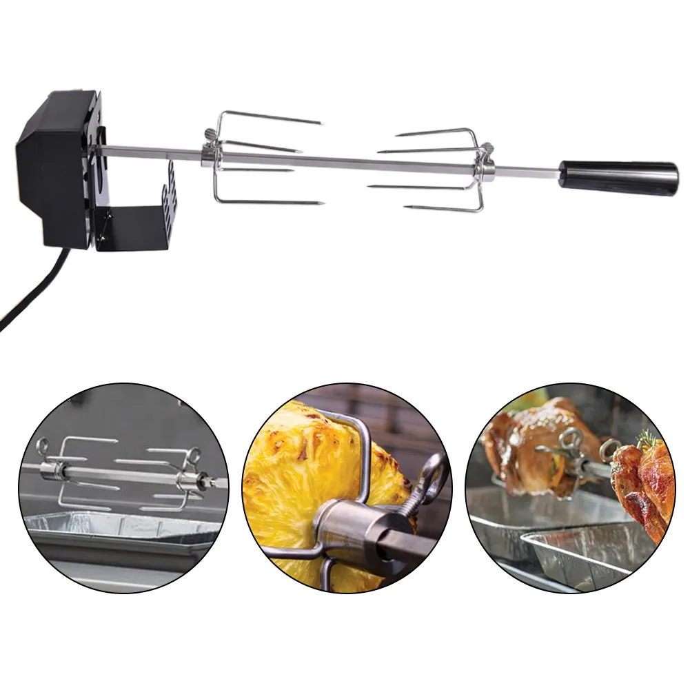 Rotisserie Kit Stainless Steel Automatic BBQ Grill Rotisserie Set with Motor for Grilling Hot Dog Chicken Steak