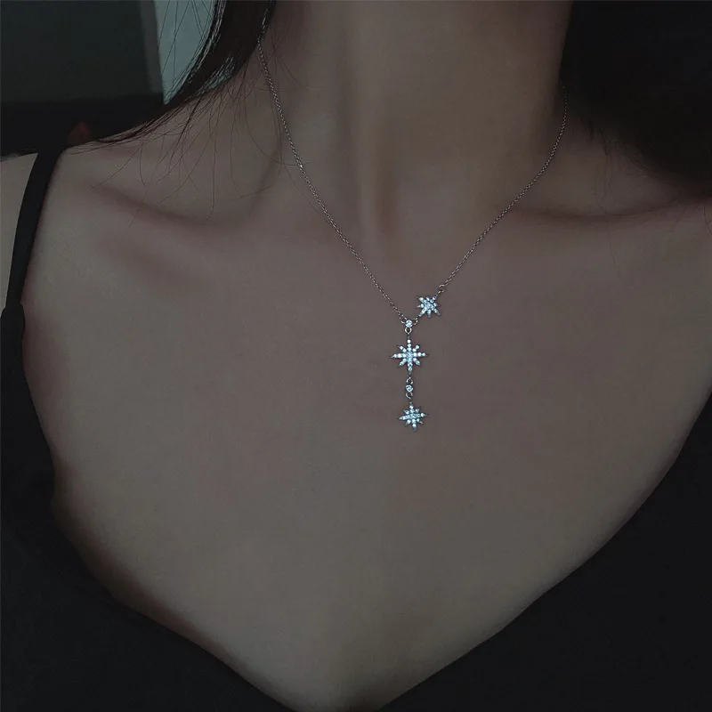 OBEAR Women's Zircon Star Pendant Necklace Silver Plated Choker for Wedding Party Jewelry Gift image 5