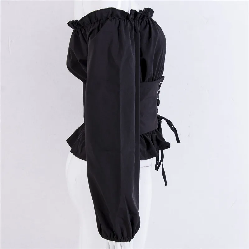 Женский топ с открытыми плечами на шнуровке длинным рукавом|Футболки| |