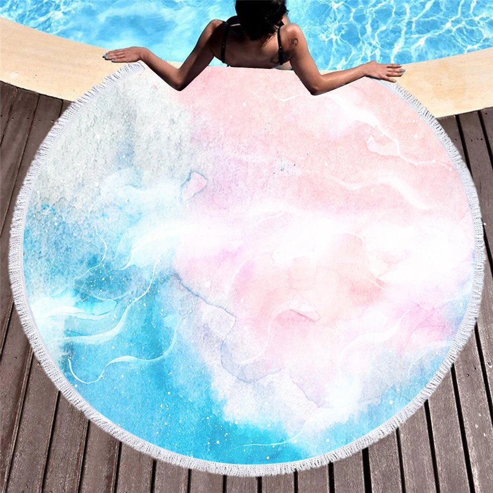 

Цветное пляжное полотенце с мраморным узором и 3D принтом, 150 см, круглые пляжные полотенца для взрослых, летнее полотенце с кисточками, коври...