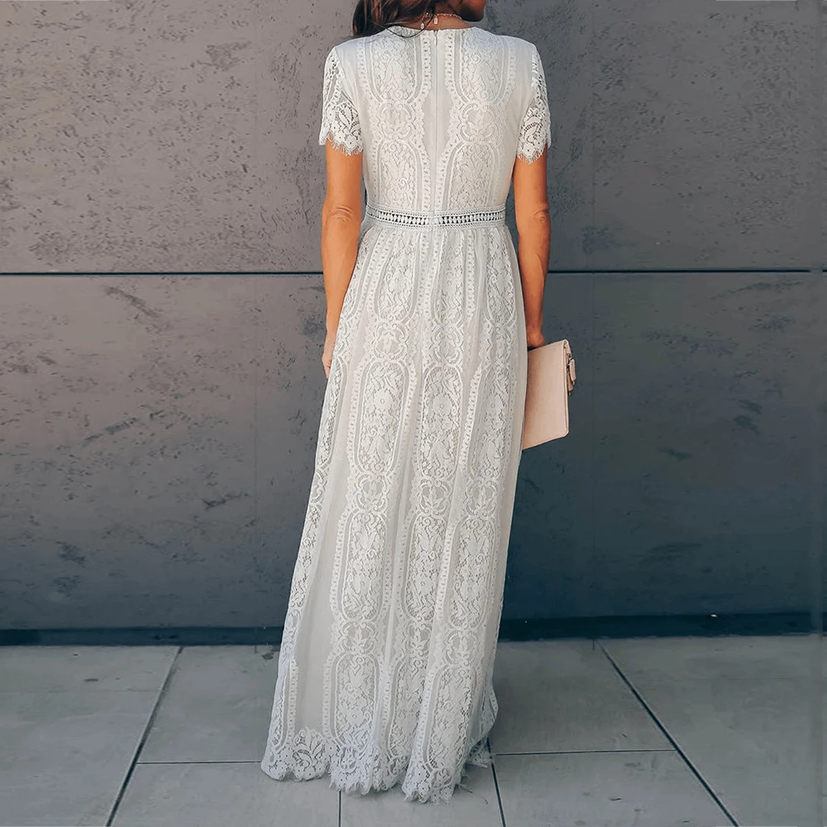 

Summer Women Dresses Hollow Out V-Neck Flowers Embroidery High Waist Maxi Dress Bohemian Sexy Prom Beach Dress Robe