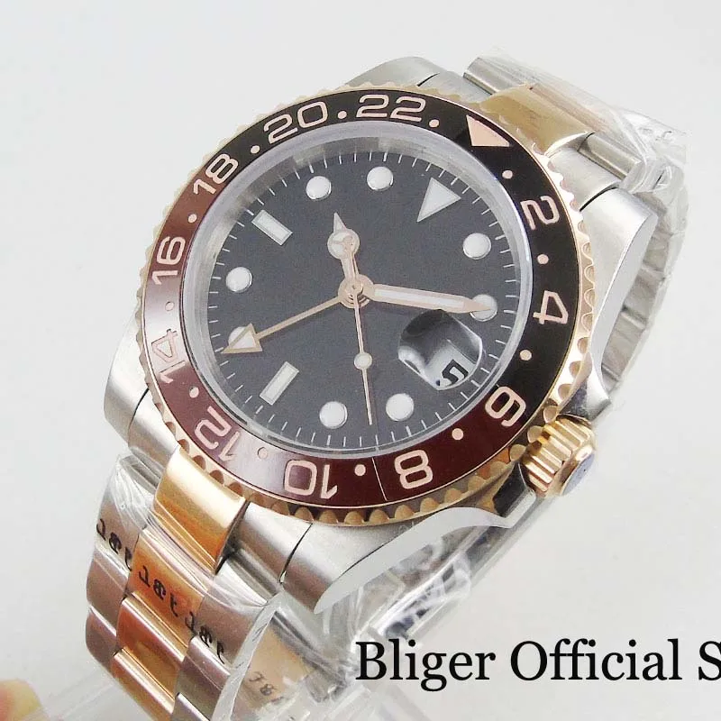 Механические мужские часы наручные с диаметром 40 мм покрытием из розового золота