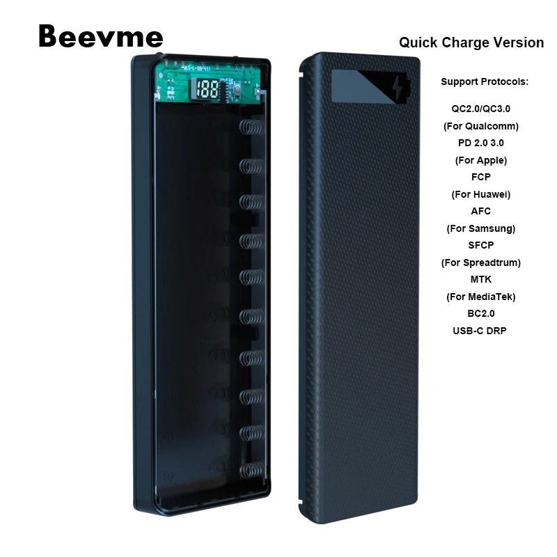Быстрая зарядка 10*18650 чехол для внешнего аккумулятора с двумя USB портами быстрой