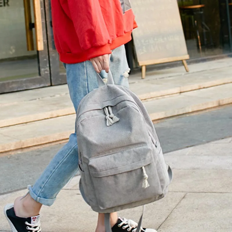 2022 Women Preppy Style Backpack Soft Fabric Corduroy School Backpack for Teenage Girls DSA1
