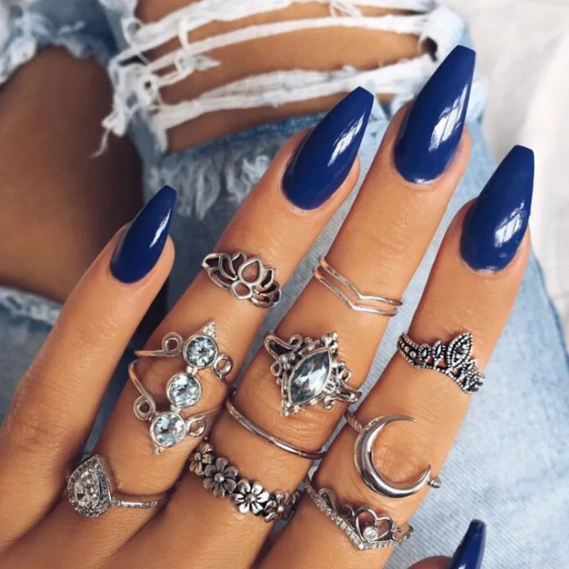 

Vintage New Women Geometric Water Drop Diamond Lotus Moon Joint Ring 10 Pcs/Set Jewelry 2021