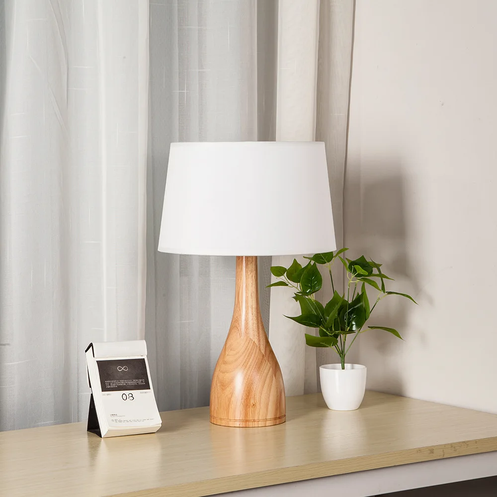 New Decorative All Solid Wood Tablr Lamp For Bedroom bedside Night Light Creative Linen Lampshade Indoor Lighting