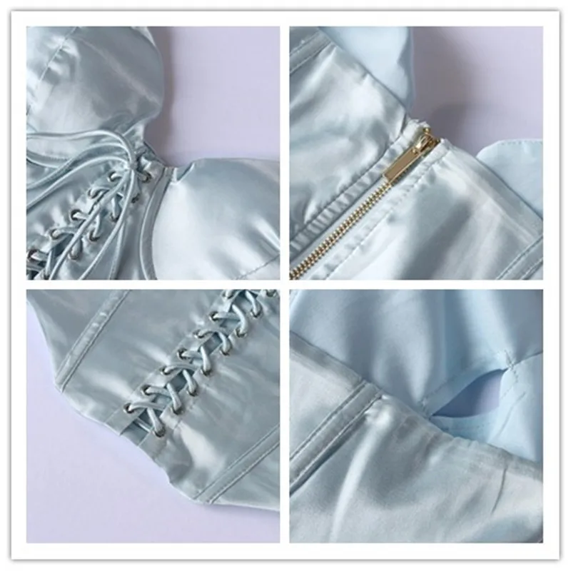 

Satin Halter Sleeveless Bustier Corset Top Women Sexy Bandage Bodycon Crop Tops Fashion Solid Backless Zipper Tank Tops