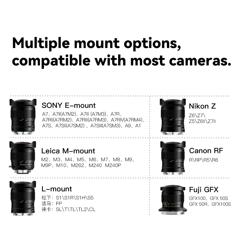 Объектив рыбий глаз TTArtisan 11 мм F2.8 для Sony E Nikon Z Canon R EOS Leica L Sigma Lumix Fuji GFX камера A7R3 A7S