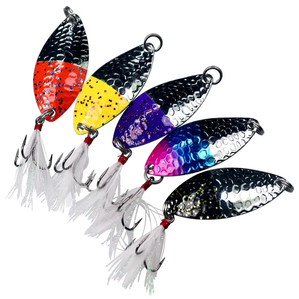 5pcs/box Metal Spoon Spinner Fishing Lure Hard Baits 14g 1/2oz Lake Trout Sequins with Feather Tackle | Спорт и развлечения