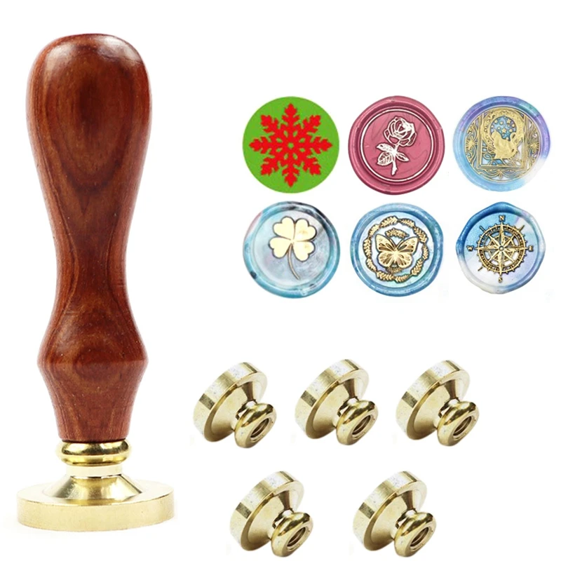 

6PCS Print Head Seal Wax Seal with Removable Brass Head Seal, Very Suitable for Invitation Envelope Packaging