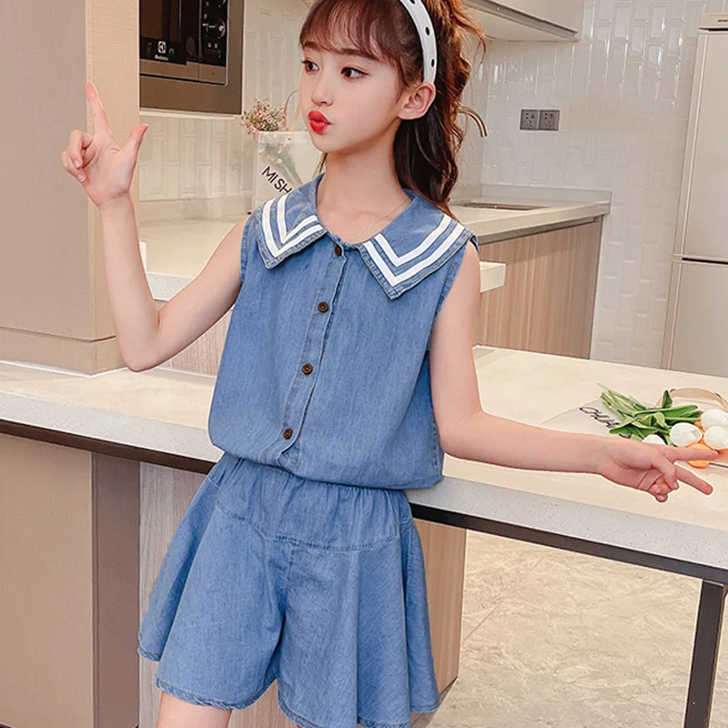 

Summer Girls Clothes Sets 2021 Korean Clothing For Girls Shirts+Jeans Suits Autumn Winter Kids Clothes Teen Children 3-12 Years