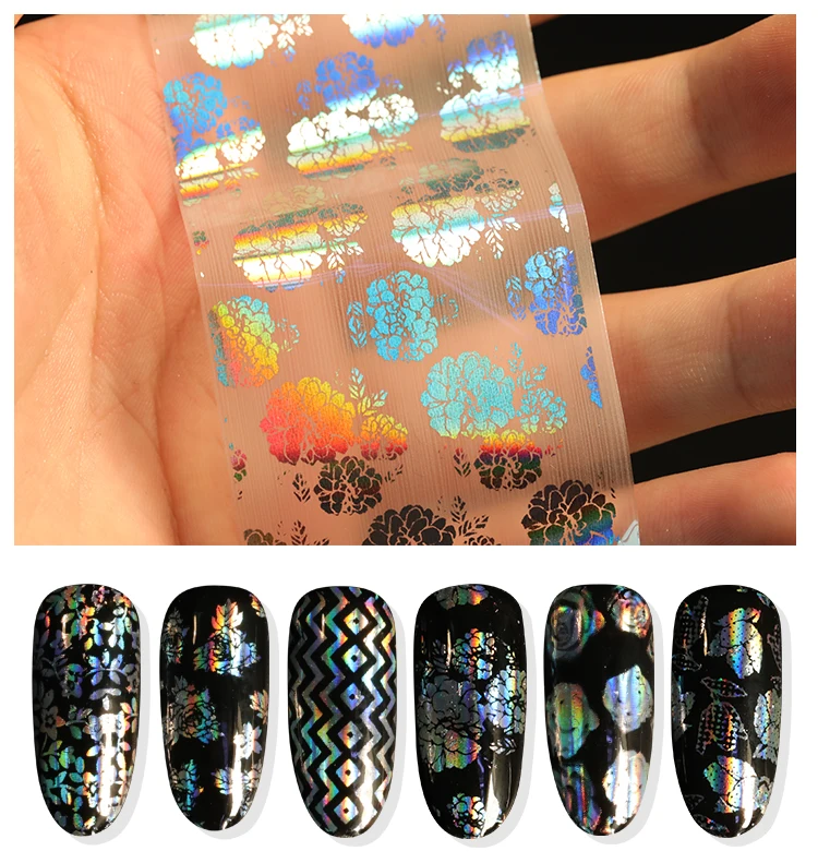 

New nail foil transparent paper color nail leaf pink stripe flower DIY laser flash nail glue sticker