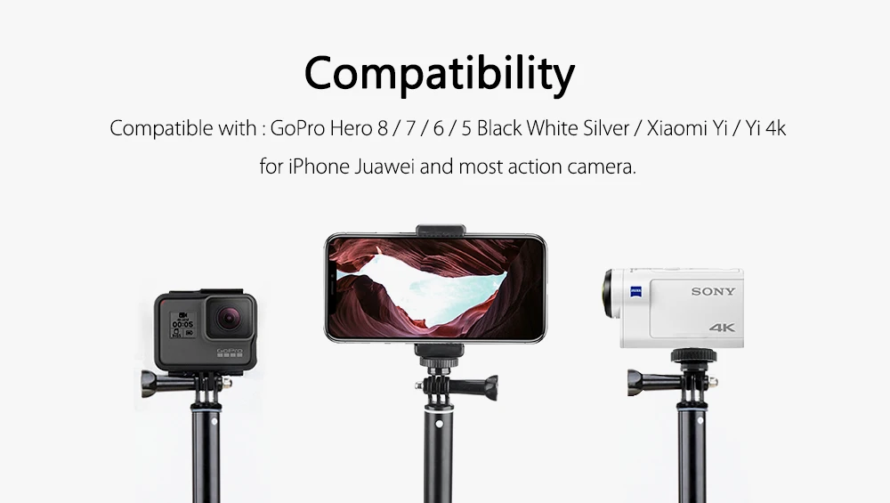Vamson аксессуары для штатива GoPro монопод Регулируемая селфи палка для GoPro Hero 8 7 6 5 для Xiaomi Yi SJCAM для телефона VP422