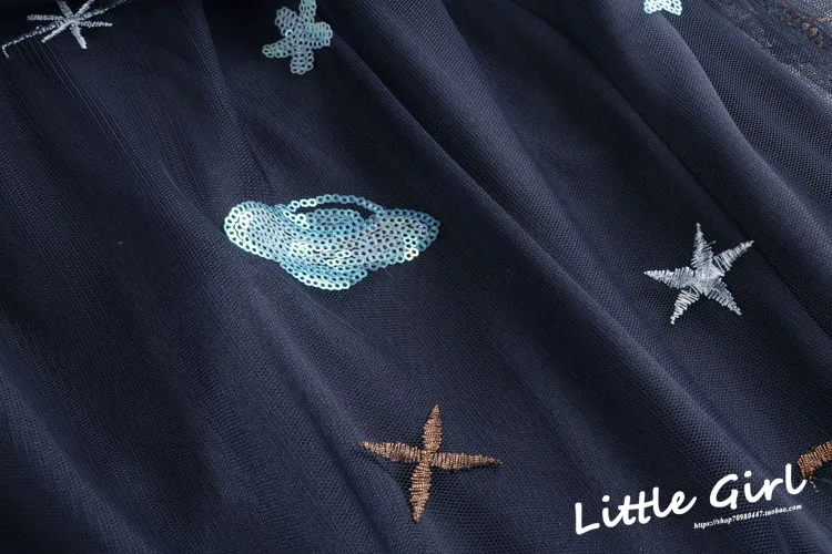 

2020 New Universe Star Embroidery Women Tulle Skirt Autumn Summer Mesh Long A Line Korean High Waist Slender Star Feather