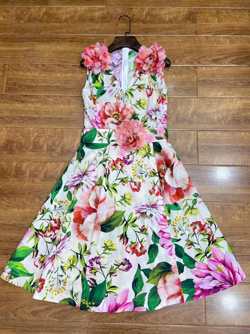 

Dress Women Fashion Runway Dress Lady Casual Print Dress Lady Knee-Lenght Dress