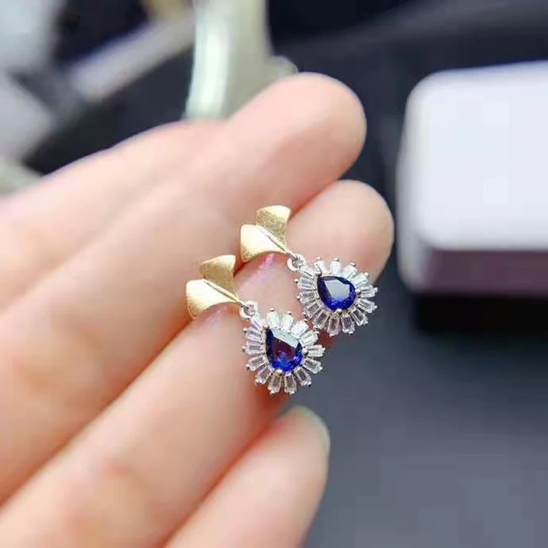 

Natural Sapphire Super Flash S925 Pure Silver Earrings Fine Fashion Charming Luxurious Jewelry For Women MeiBaPJFS