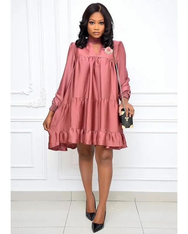 

Summer Dresses 2021 African Dresses for Women Long Sleeve Pink Blue Plussize Mini Dress African Clothes African Clothing