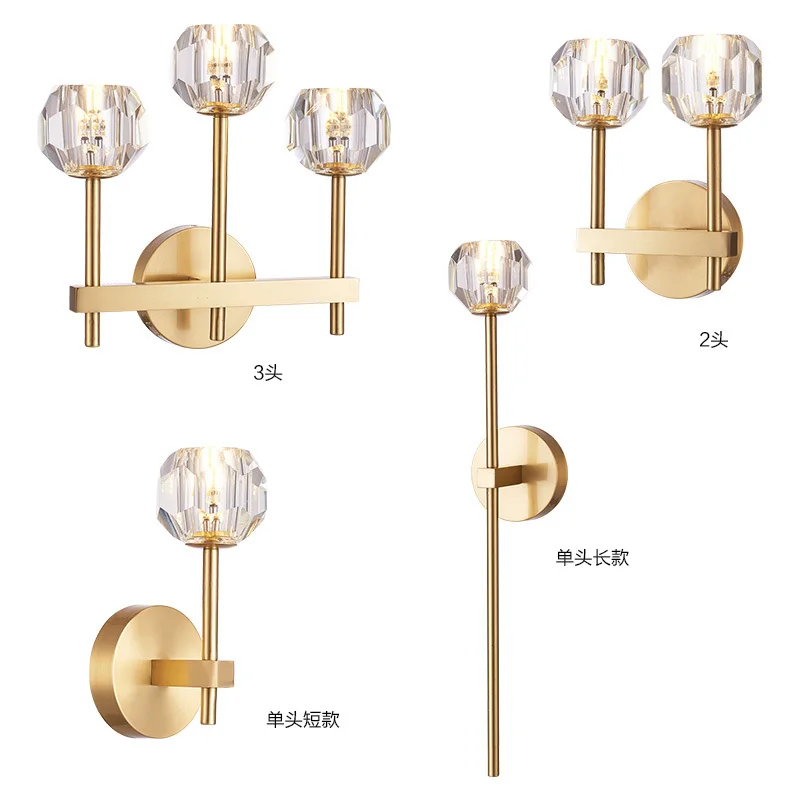 Чистый медный настенный светильник постмодерн K9 Хрустальный для крыльца балкона