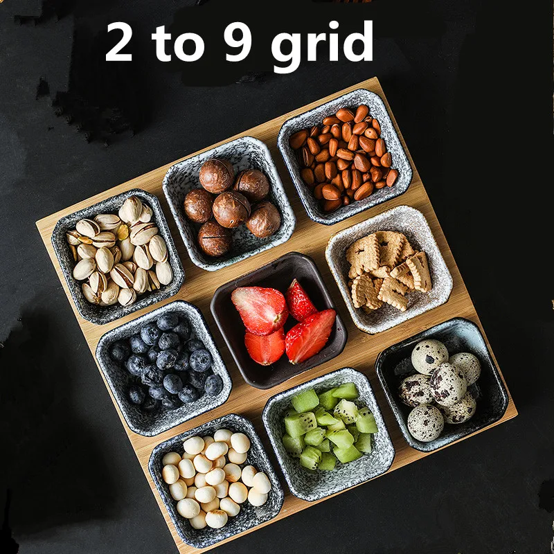 

Creative ceramic grid fruit snack plate serving platter Japanese korea small dish with tray dried fruit dessert cake cute plate