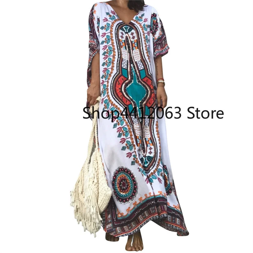 Пляжные туники с принтом из вискозы кафтан Пляжное платье купальники большой