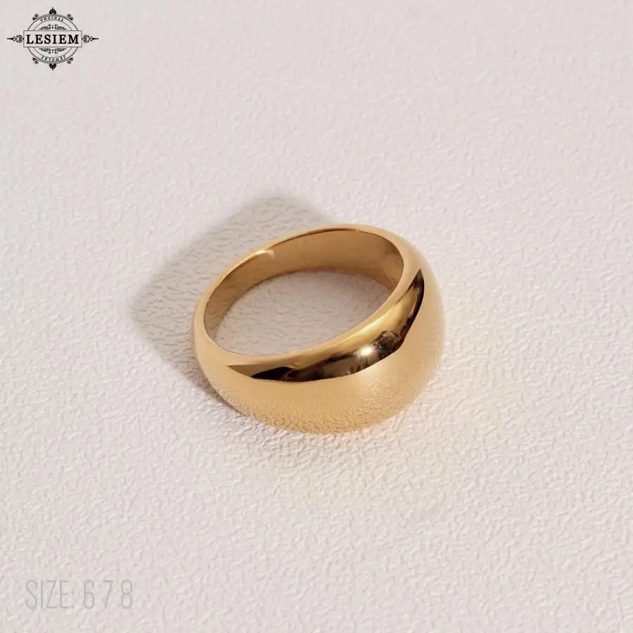 

LESIEM Hot selling 18KGP Gold Filled size 6 7 8 Girlfriend ring smooth arc curve camber ring men christmas gift