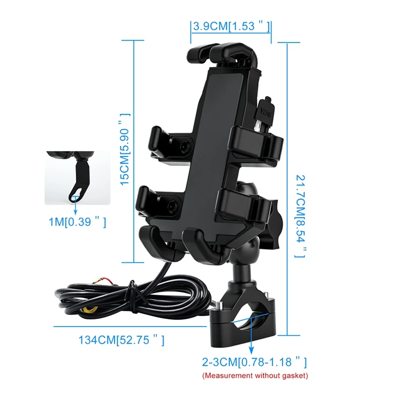 

Motorcycle Mobile Phone Navigation Bracket Holder Support Handlebar Rearview Mirror Mount Clip Bracket with USB Port