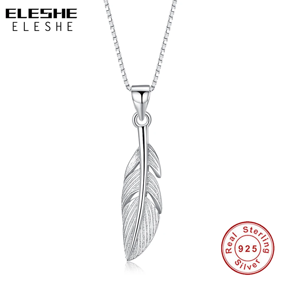 ELESHE, 925 пробы, серебряное ожерелье с перьями для женщин, ожерелье с подвесками, модное ожерелье с цепочкой, Женские аксессуары, ювелирные изделия