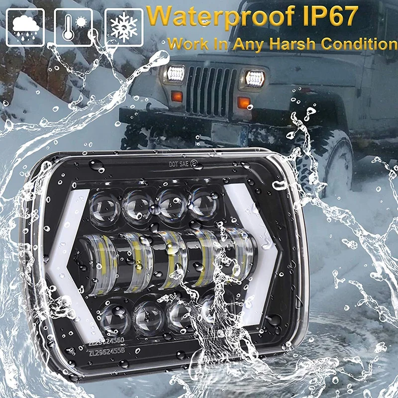 

OVOVS Off Road 5x7inch 55w Rectangular LED Headlight with DRL Turn Signal for Jeep YJ Trucks