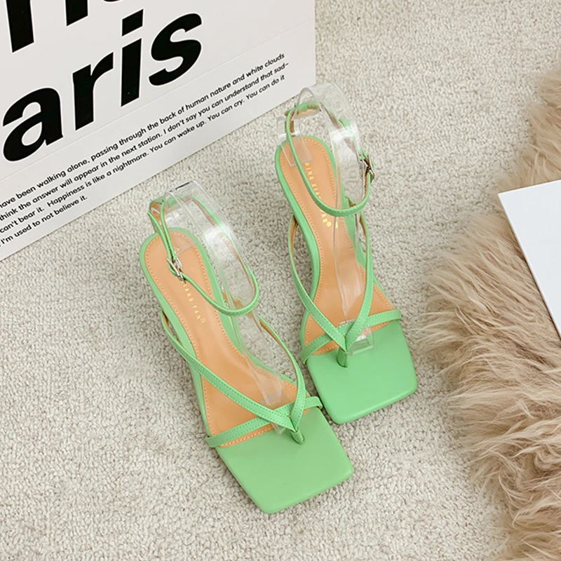 

Women High-heeled Sandals Sewing Buckle Strap Heels Front Rear Strap Square Toe Thin Heels Non Slip Cross-tied Shoes Peep Toe