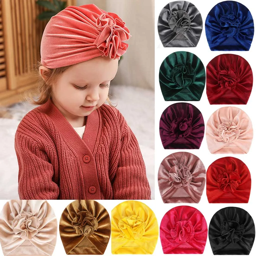 Милая Детская однотонная шляпа с цветком/(круглым узлом) модная бархатная шапка