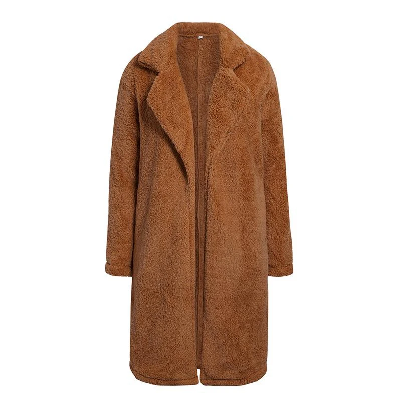 Women Winter Suede Jacket 2019 Fashion Teddy Bear Caramel Long Coat Female Sleeve Faux Fur Fluffy Outerwear | Женская одежда