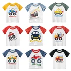 Хлопковая футболка для мальчиков и девочек, летняя футболка с коротким рукавом и принтом машины из мультфильма