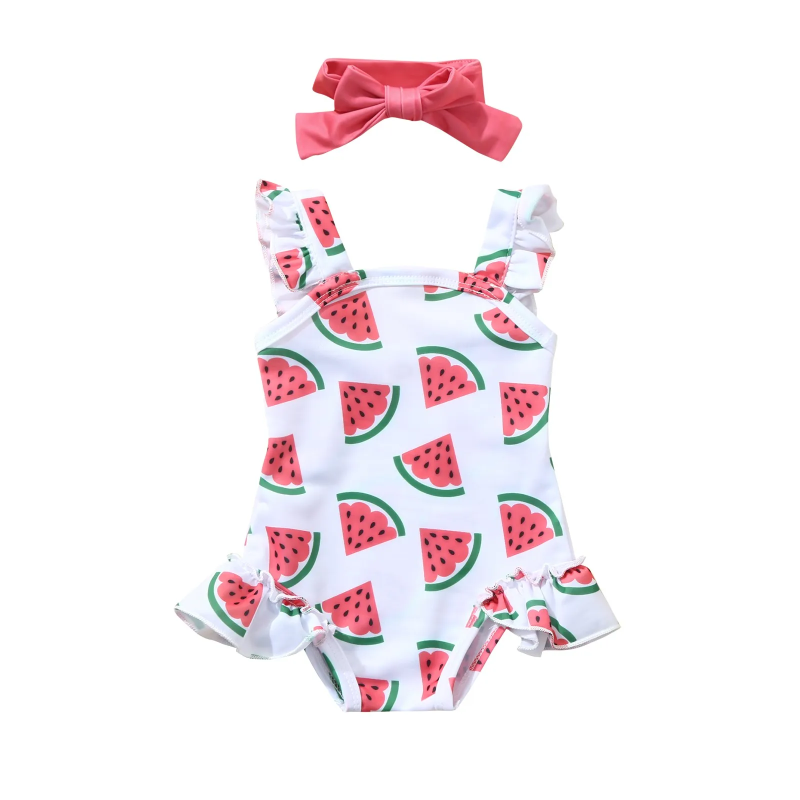 

New 2021 Newborn Baby Girls Print Backless Two Piece Swimwear Sleeveless Ruffle Children's Swimwear Beachwear Bathing Swimwear