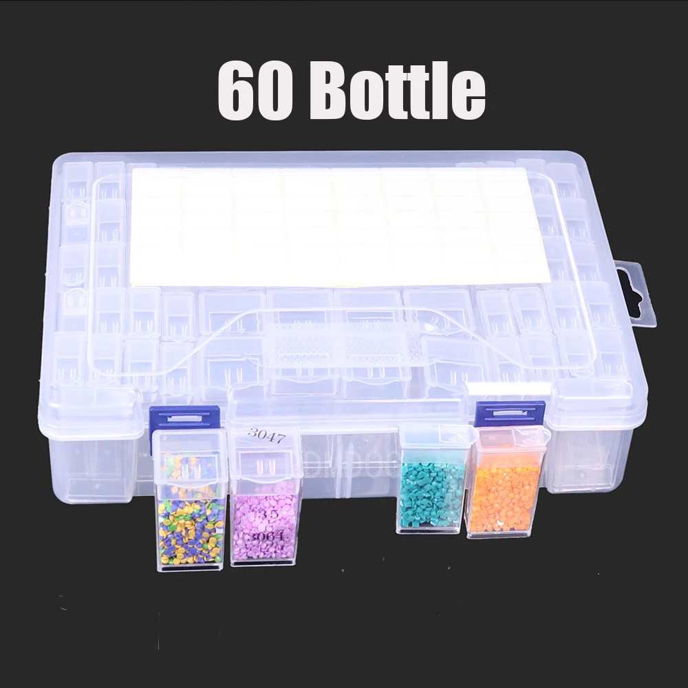 

60 ячеек, бутылка для хранения страз, круглый контейнер, чехол для алмазной живописи, вышивка камнями, органайзеры для бисера с лотком для эти...