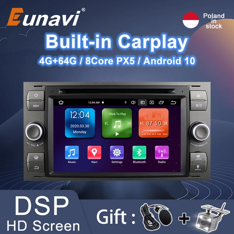 Verkaufen Eunavi 2 Din Android Auto Radio GPS Für Ford Mondeo S-max Fokus C-MAX Galaxy Fiesta Transit Fusion Verbinden Kuga Multimedia DVD