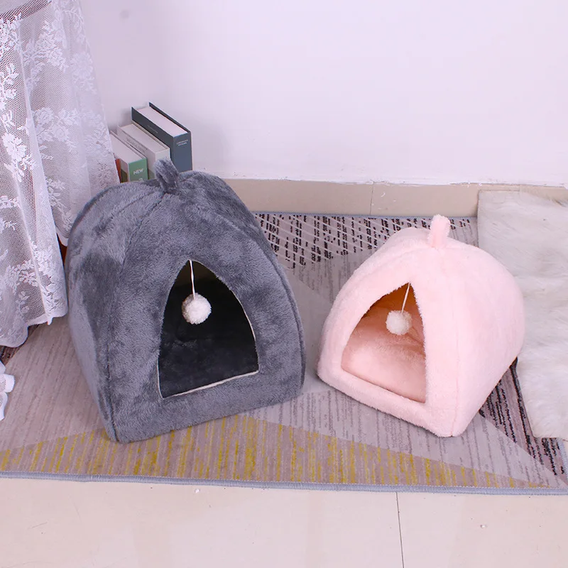 

Cats Bed 2021 New Fashion Short Fluff Deep Sleep Yurt Semi-enclosed House Fiber Leather Cat Litter Removable Pet Bed for Cats