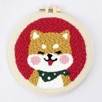 shiba inu punch needle kits for starter contains threader fabric embroidery hoop yarn all material and tool needle full set