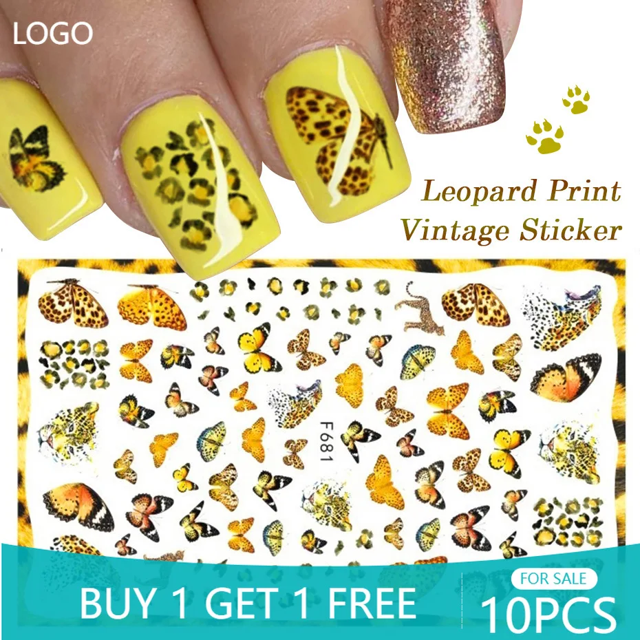 

10PCS Color Butterfly Nail Art Sticker 3D Leaf Self-adhesive Nail Decoration Applique Flowers Nail Slider F679