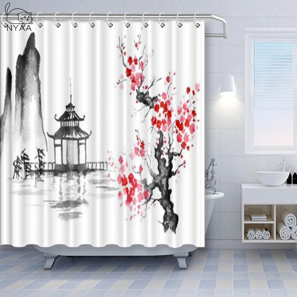 Занавеска для душа из полиэстера с принтом в виде лодки японская раскраска | Дом и