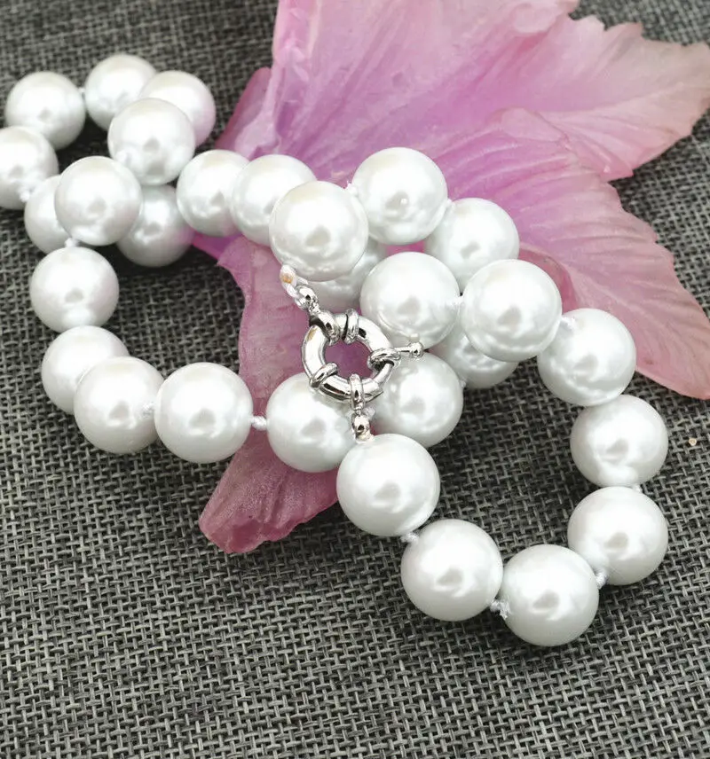 

New 14mm White Sea South Shell Pearl Necklace 18" AAA 100% Real Hand knotted