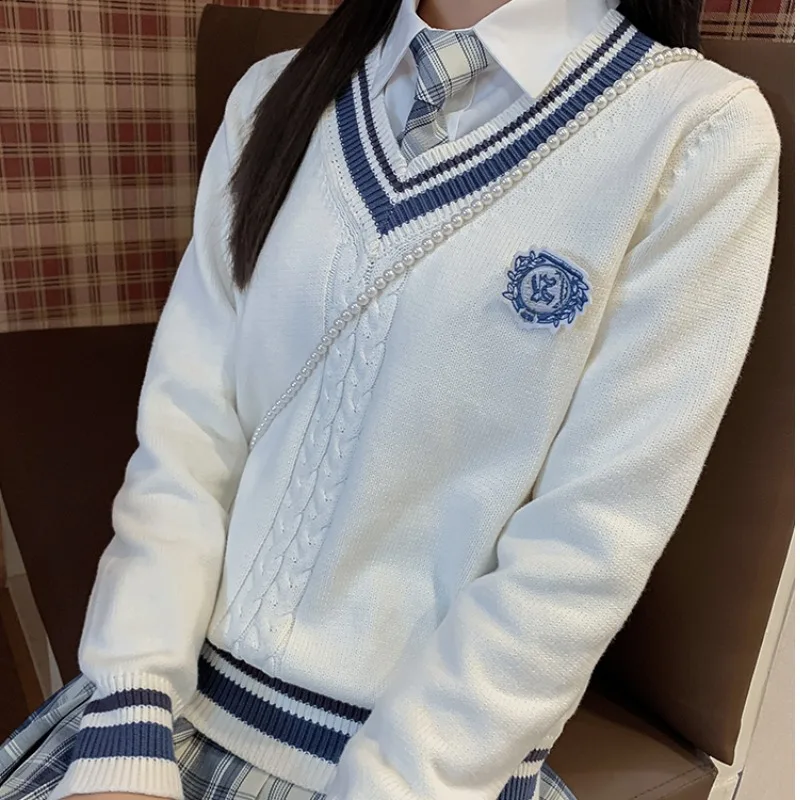 Spring Autumn JK Uniform Japanese College Style Students Vest School Girl Long Sleeve V-neck Knitted Sweater Pullovers | Тематическая