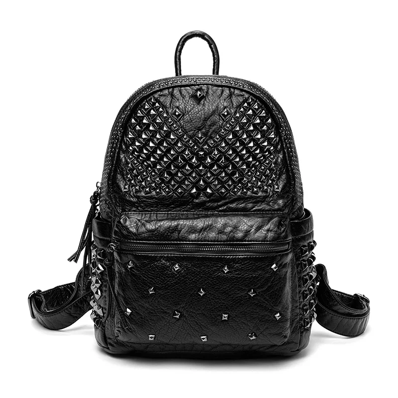 

2021 New Female Backpack High Quality Pu Rivet Decoration Female Travel Bag Hot Sale