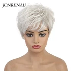 JONRENAU, короткие серебристо-серые человеческие волосы, парики для женщин, парик с естественными волнистыми волосами для ежедневного использования