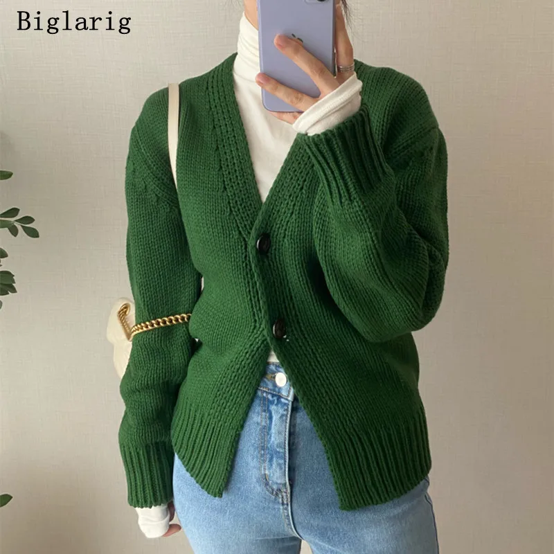 

2021 Autumn Winter Women Knitted Cardigan V-neck Ladies Cardigans Outwear Vintage Long Sleeve Coat Tops Female Sweaters