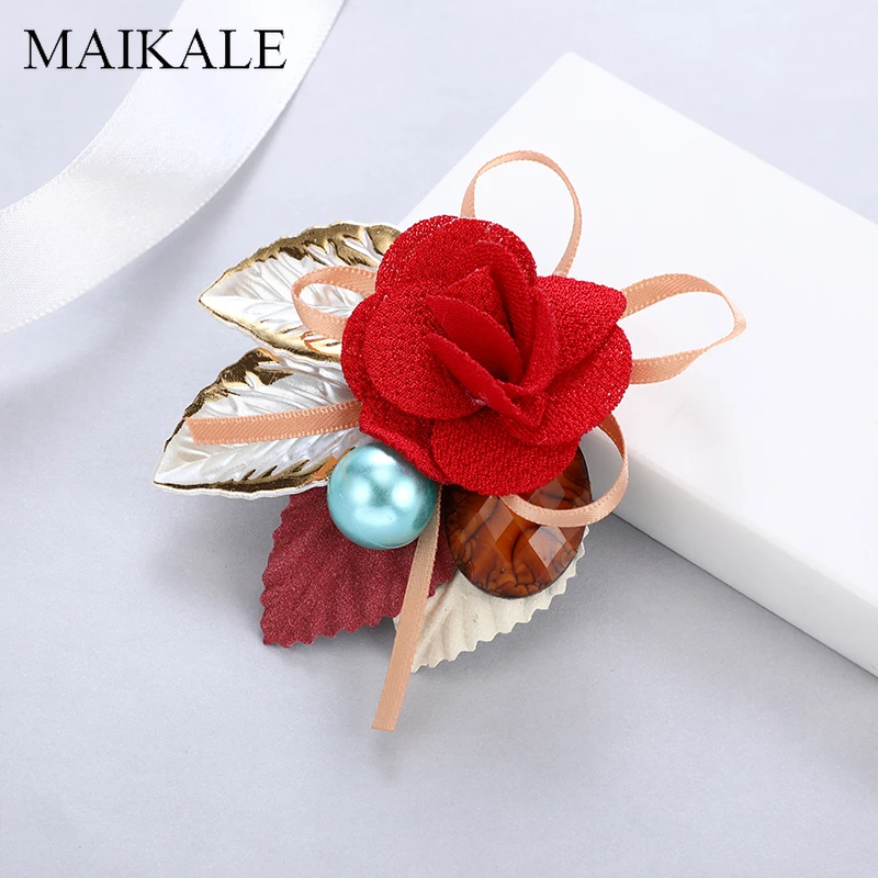 Женская Брошь в виде листьев MAIKALE булавка из акриловой ткани с искусственным